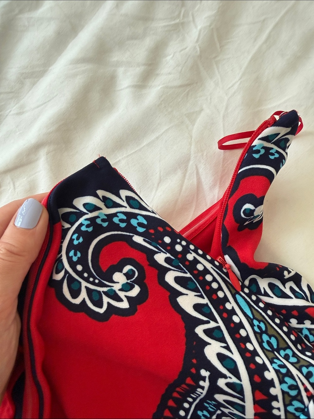Strapless Red Paisley-Print Dress - Picture 4 of 6